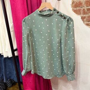 Polka Dot Button-Shoulder Blouse